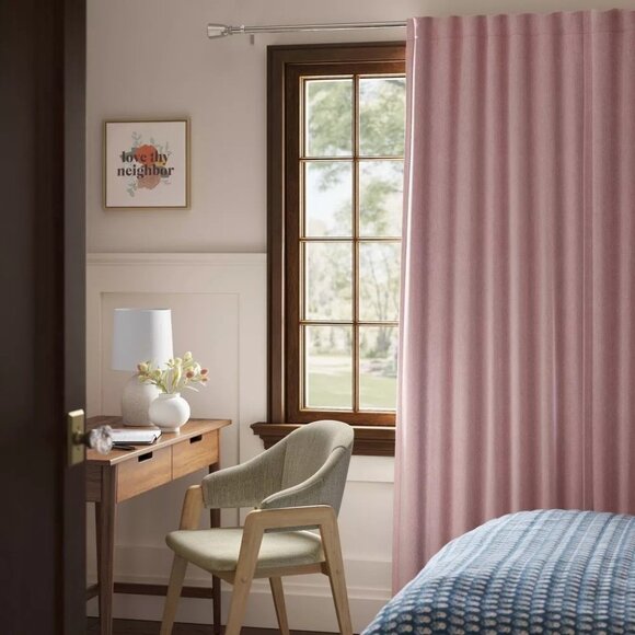Threshold Rose Ash Pink Corded Ribbed Single Blackout Curtain Panel 50" x 63" - Picture 1 of 7